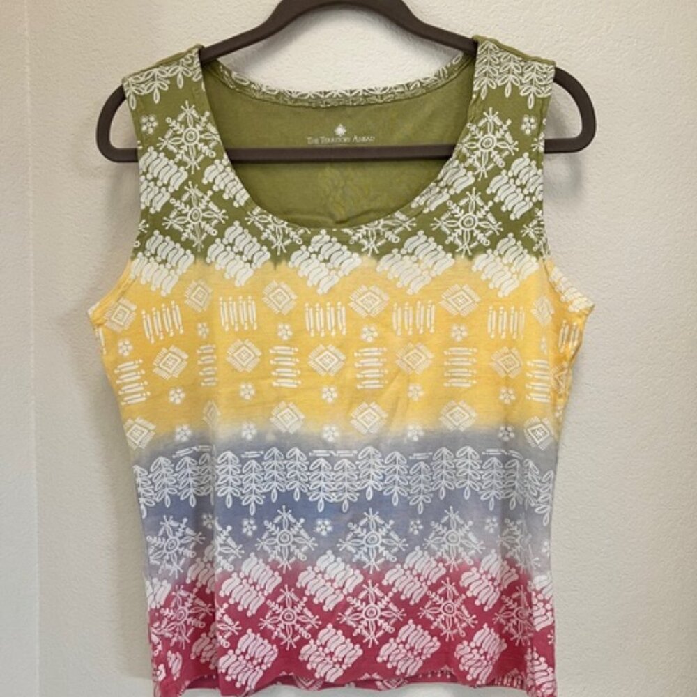 THE TREASURE AHEAD Boho Tie Dye Embroidered Tank Top Size Large